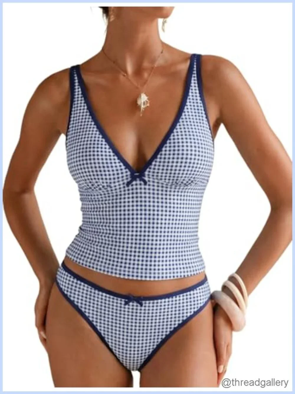 Tankini Swim Suit with Tummy Control and Bowknot Accent